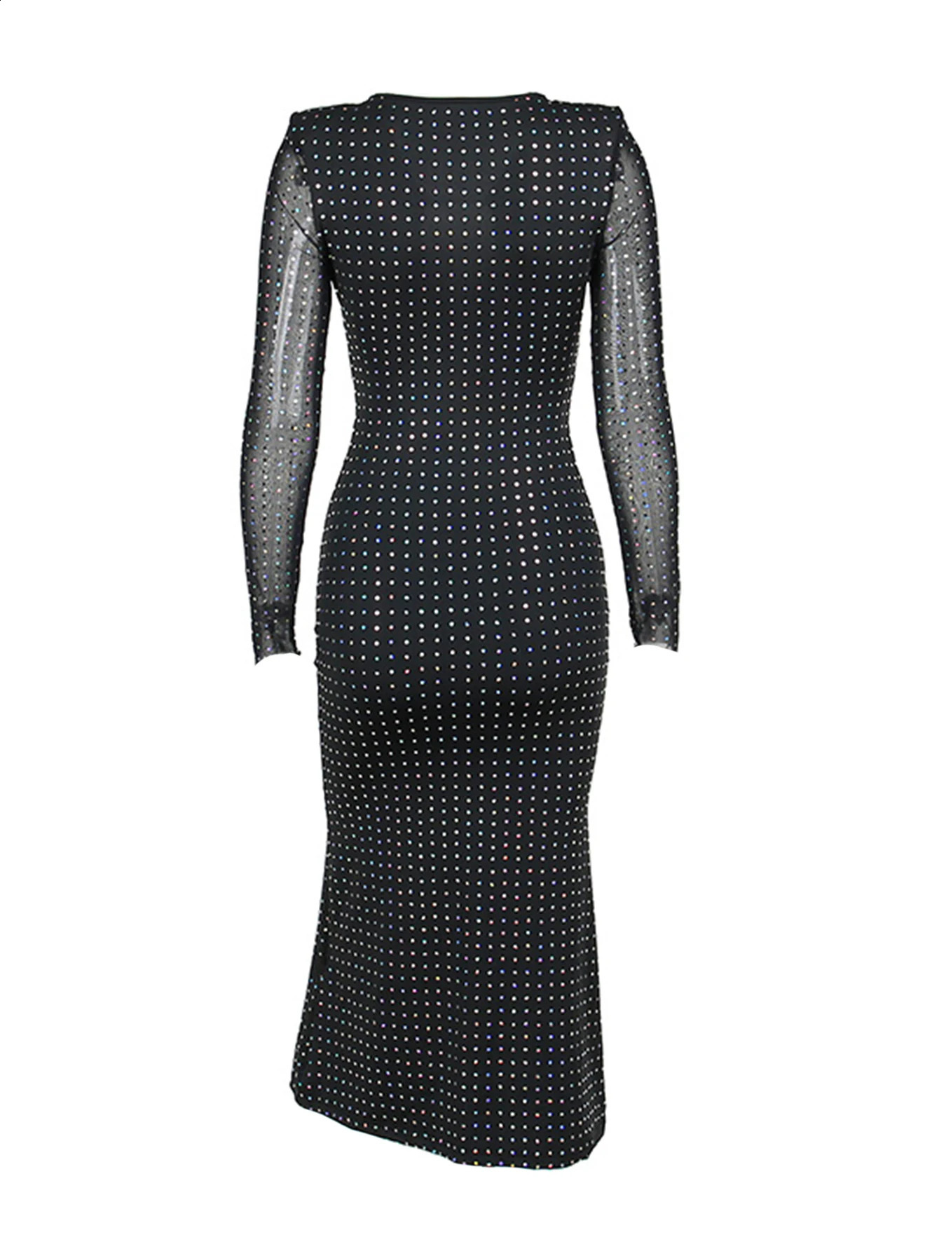 Sexy Cut Out Mesh Long Sleeve Bodycon Maxi Dress Women Glitter Lace Up Party Spring Fall Elegant Birthday Clothes YY23579MH 240819