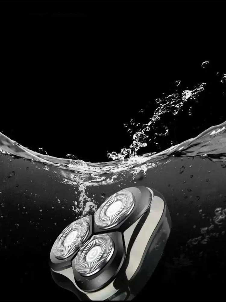 4D cordless electric shaver with floating 3-head dual ring blade mesh for full body cleaning equipped with nose hair and side functions W240819