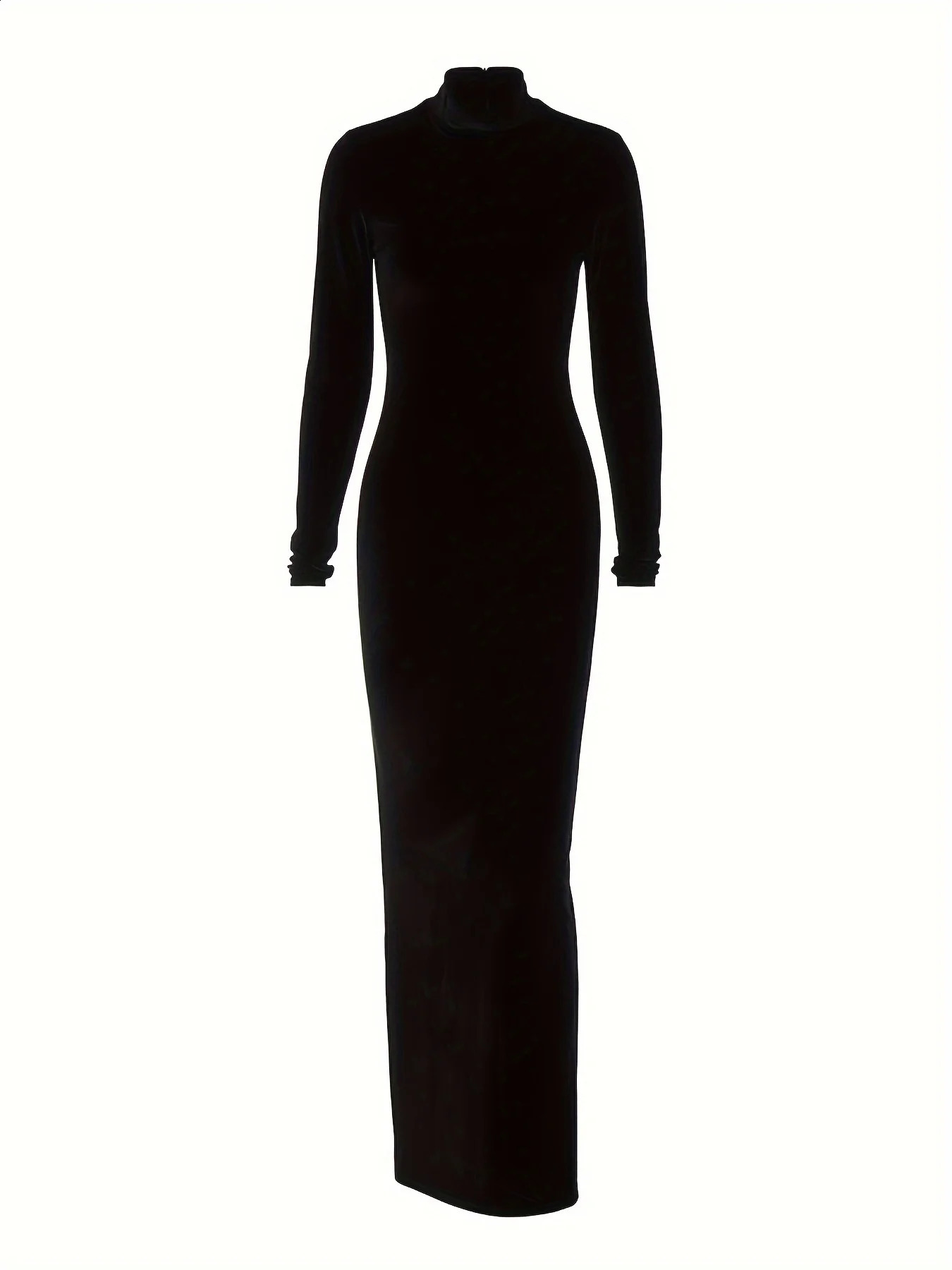 Womens Black Dress Long Sleeve Dress Half High Collar Sexy High Tight Velvet Sheath Dress Evening Party Elegant Vestido Robe 240819