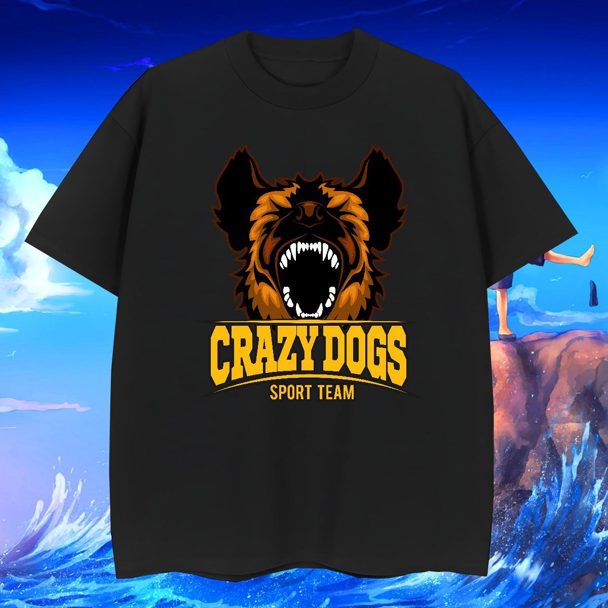 New Mens Tshirts crazy dog Sports Casual 230g 100% Cotton Tops Tees Round Neck Short Sleeve Free Shipping T Shirt For Man Plus Size Cartoon