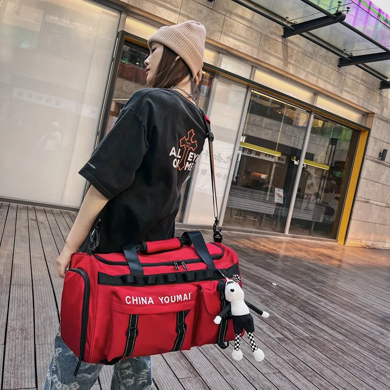 Large Size Multifunction Waterproof Casual Travel Bag Men Women Yellow Pink Sport Gym Dry Wet Separation Hand Bag 240819