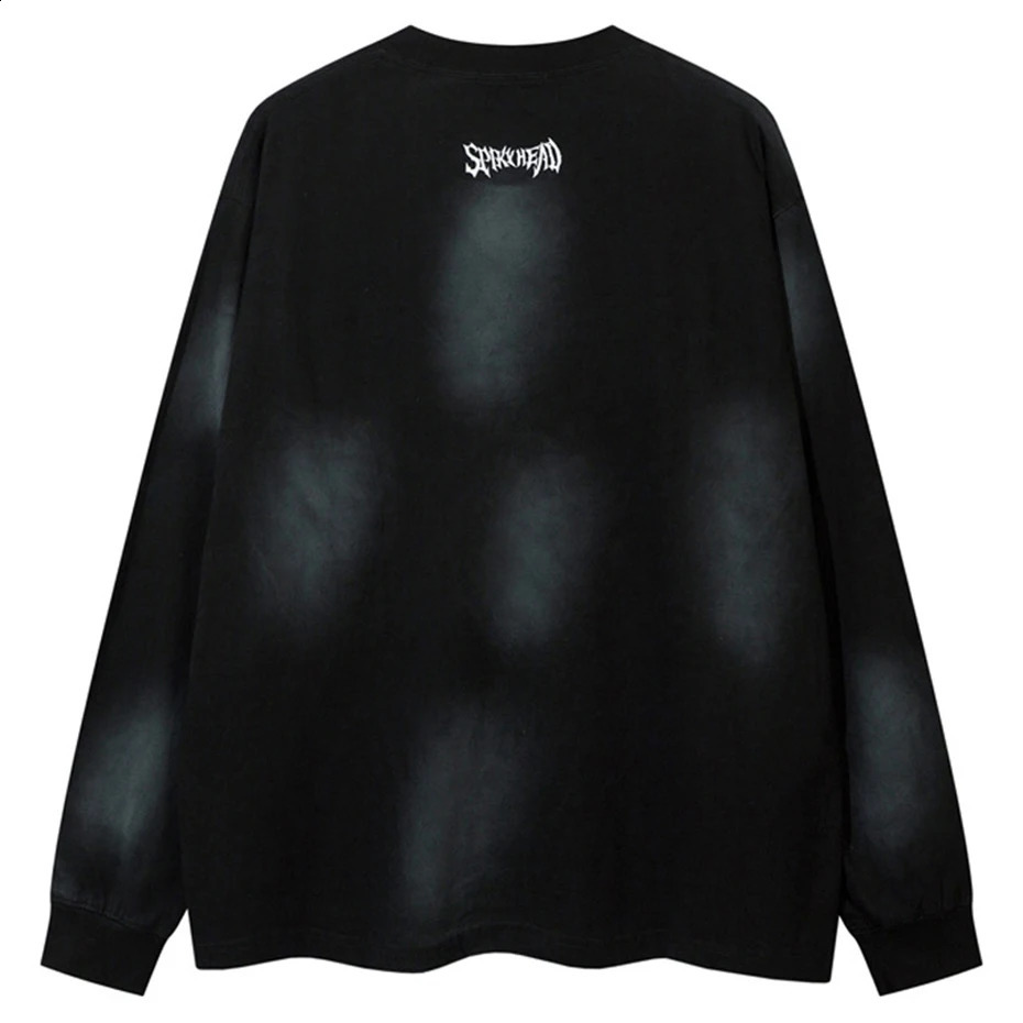 Hip Hop Harajuku T Shirts Dirty Tie Dye Loose long Sleeve T-shirt Men Streetwear Oversized Tee Casual Cotton Tshirt for Male 240820