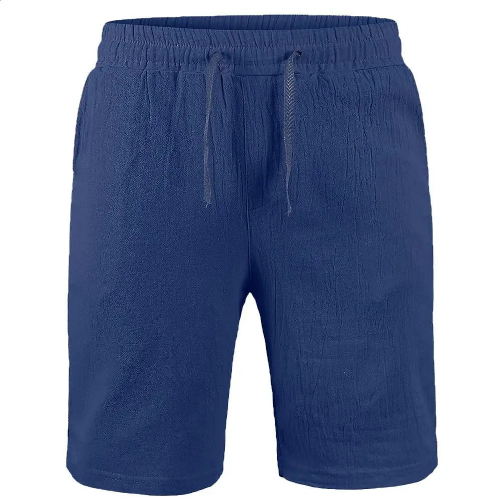 Cotton linen shorts mens five point sports breathable simple pants summer thin casual solid color elastic 240819