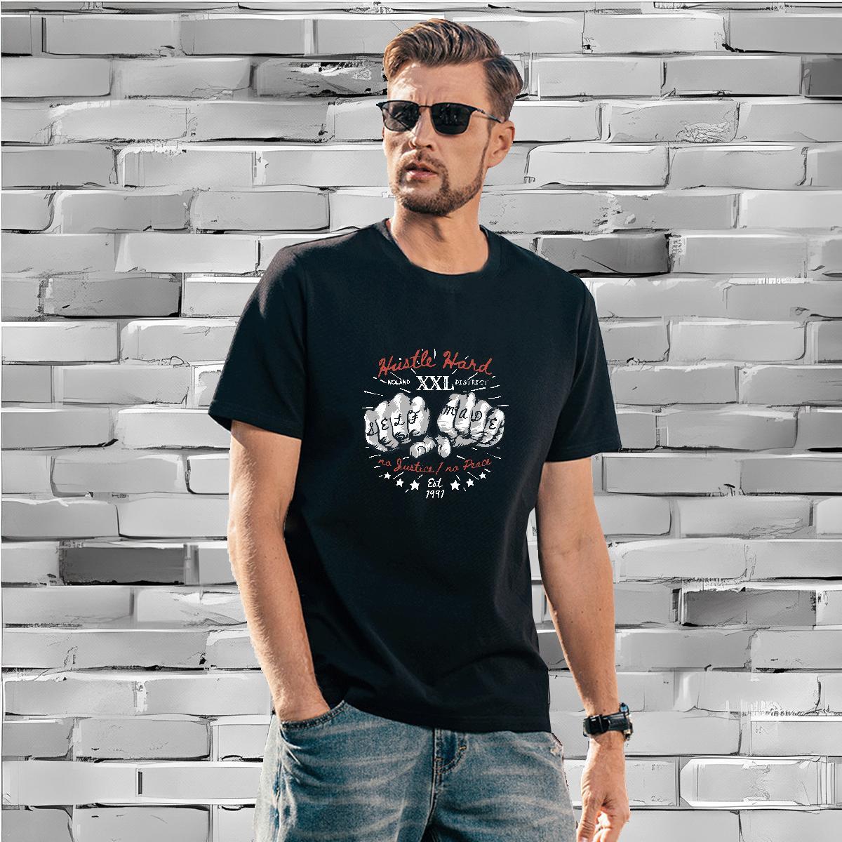 Designer hand- Men T Shirts Street Mens Tshirts 230g Pure Cotton Classic Breathable Short Sleeve Black White Tees Shirts