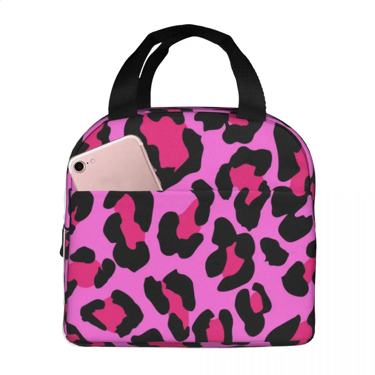 Pink Leopard Print Insulated Lunch Bags Thermal Bag Lunch Container Camouflage Large Lunch Box Tote Food Bag Office Picnic 240819