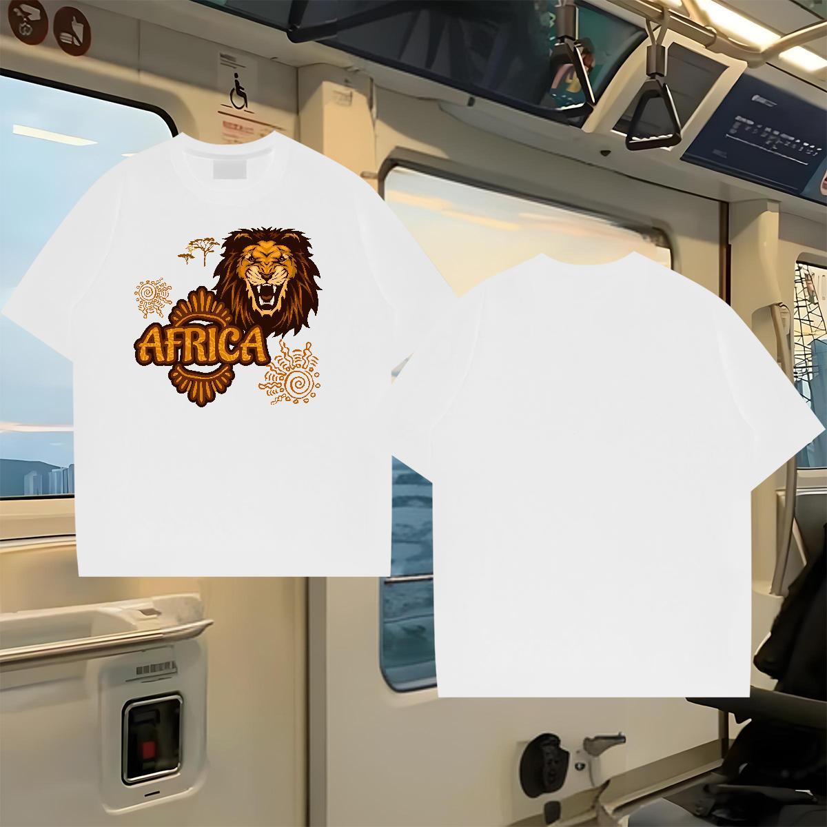 Wholesale Men Tshirts Africa lion Home Outdoor 100% Cotton 230g Polos Breathable Crew Neck Popular Men T Shirts Floral Print