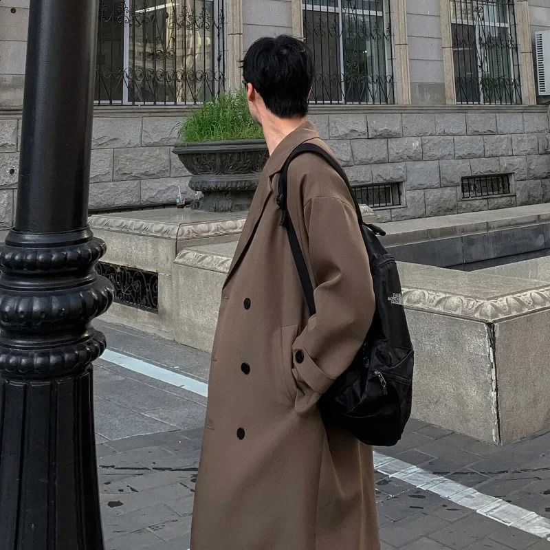autumn fashion collar jacket mens mid length knee double 240819