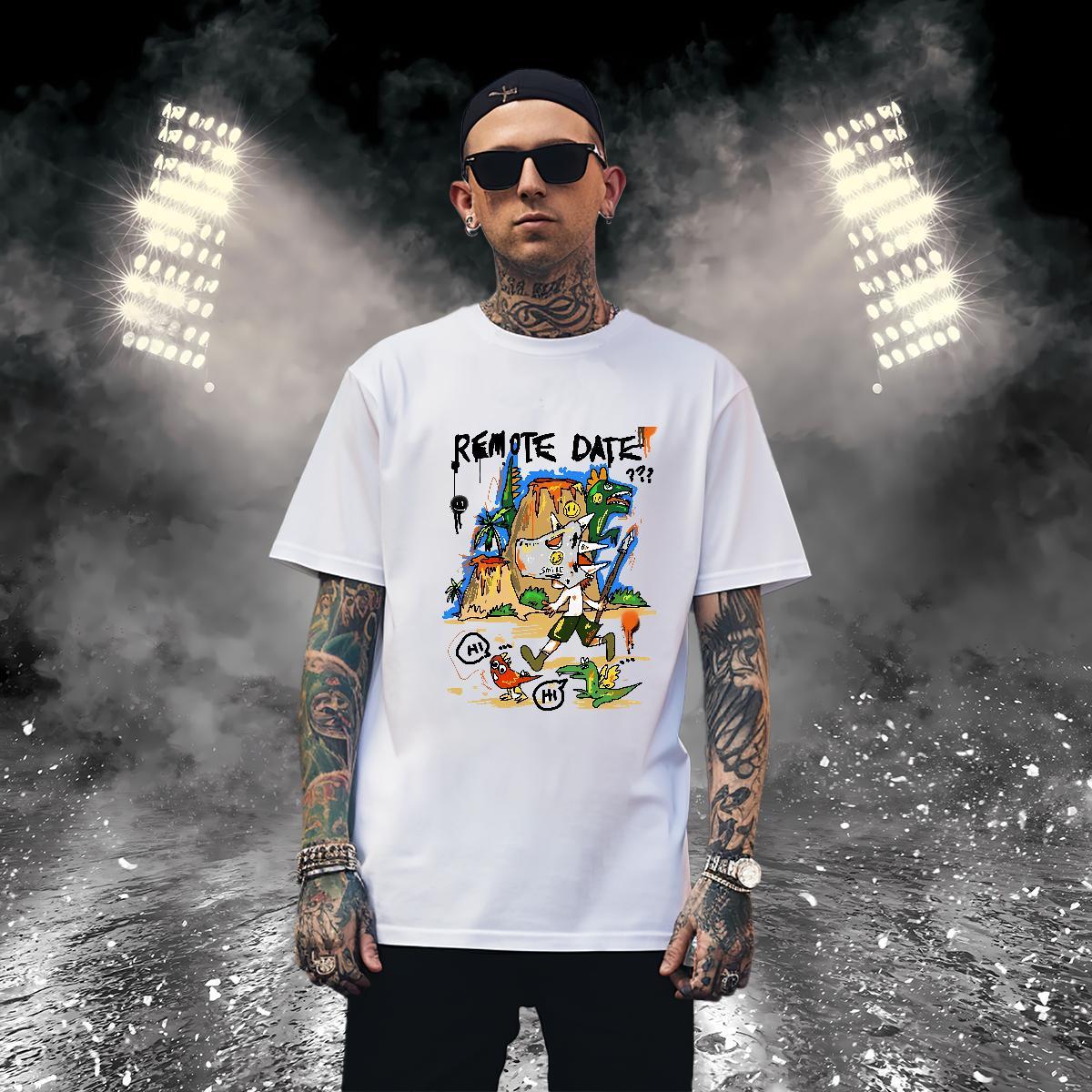 T-Shirts 230g Pure Cotton cartoon Hip Hop Street Breathable Short Sleeve Anime Print Tshirts 2024 DIY Loose Clothes