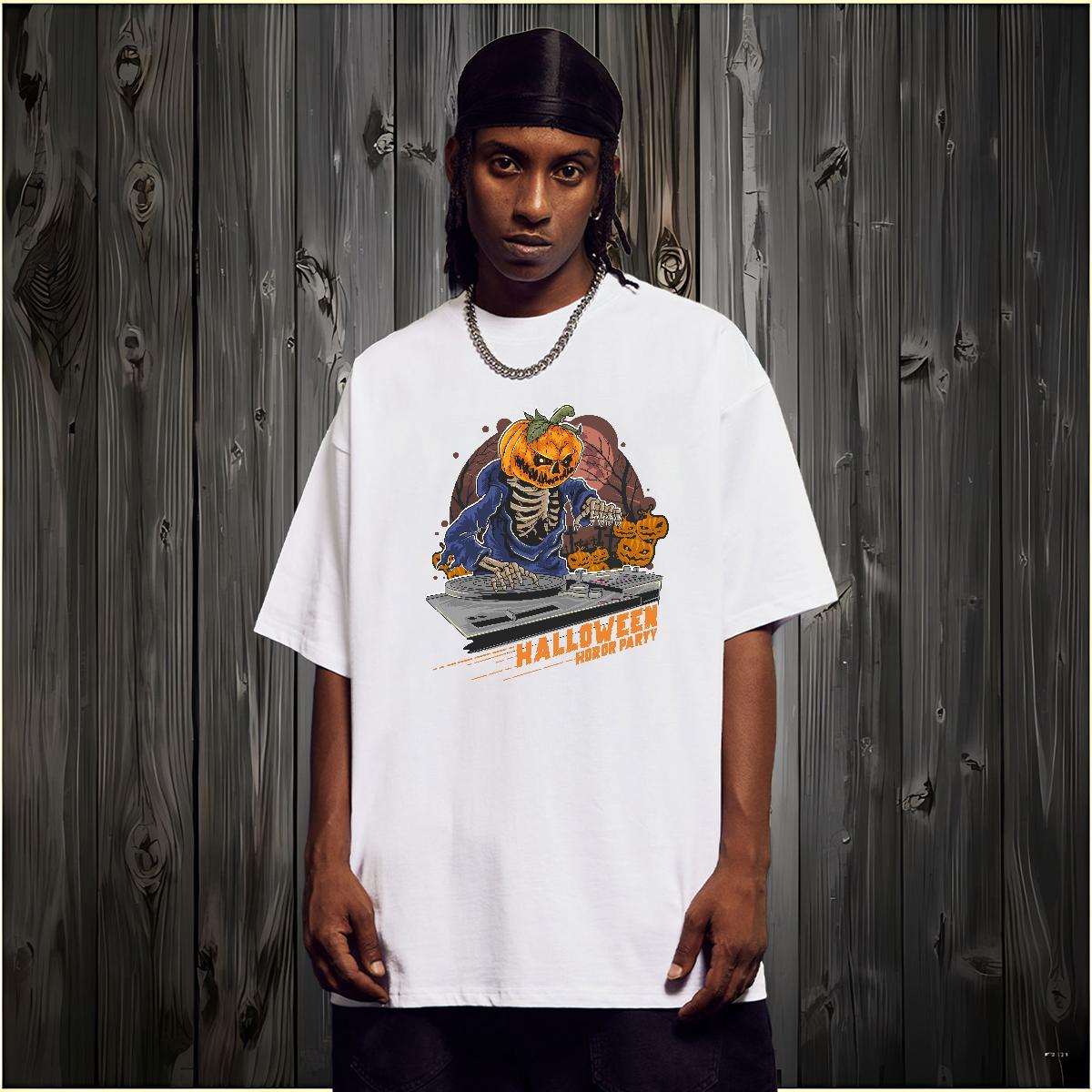Classic T-Shirts for Men halloween Breathable Crew Neck Summer Casual Black White 100% Cotton 230g Tshirt for Man Woman DIY Customized Wear