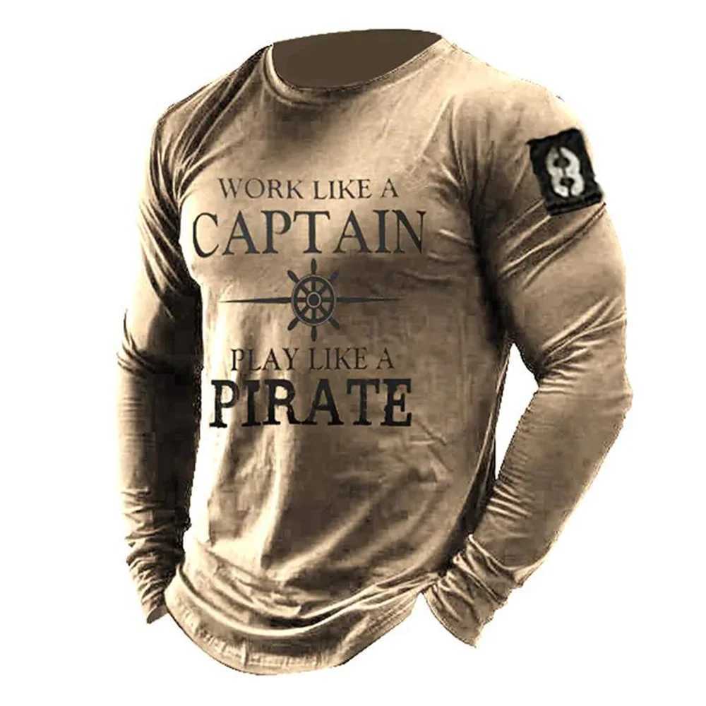 Vintage Print Long Sleeve T-shirt 3d T Shirt Compass Long Sleeve Casual O-Neck Shirt Oversized Tops Tee Shirt Man ClothesXJ240819