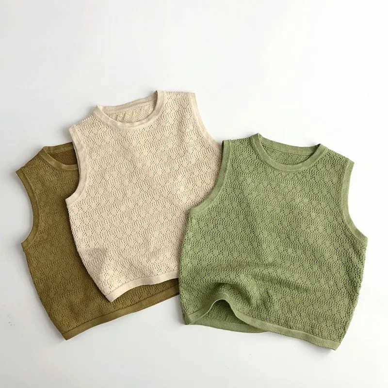2024 Summer New Children Sleeveless Knitted Vest Baby Boy Girl Hollow Out Casual Sweater Coat Kids Toddler Soft Breathable TopsXJ240819