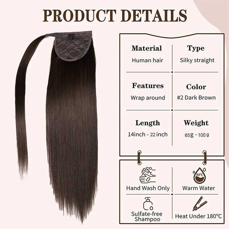Ponytail long human hair straight clip style ponytail human hair extension full length wrapped ponytail hair extension soft W240817