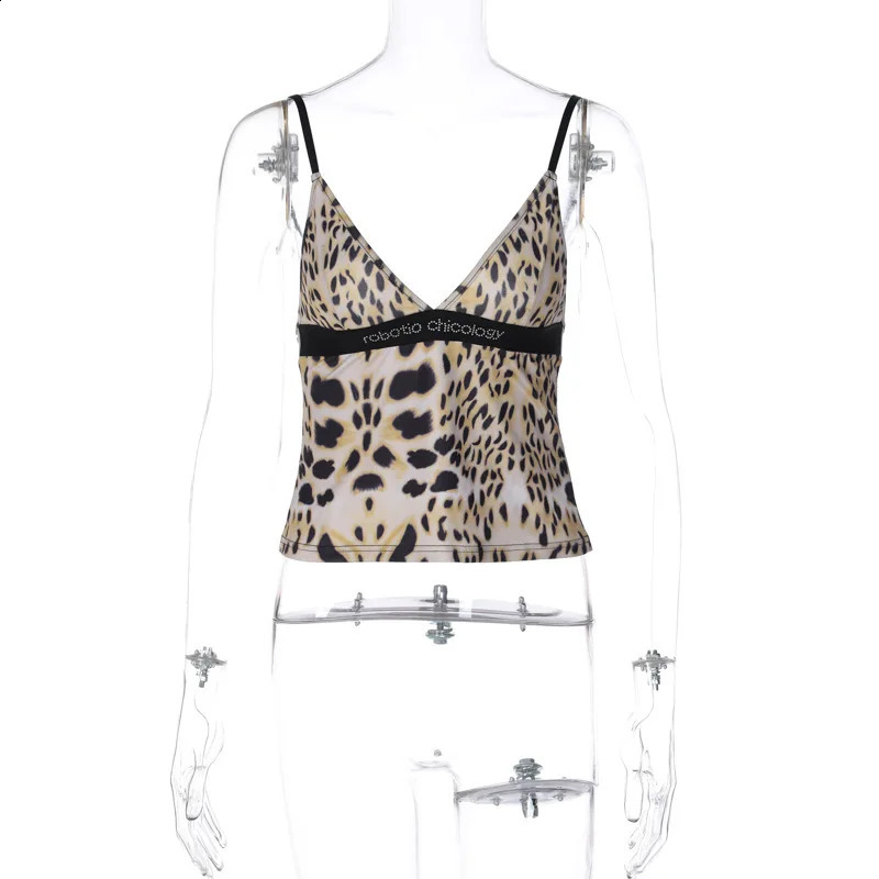 Lygens Y2K Lace Up Leopard Print High Waist Sexy Women Cami Crop Top Summer Evening Party Clothes Casual Outfits 240819