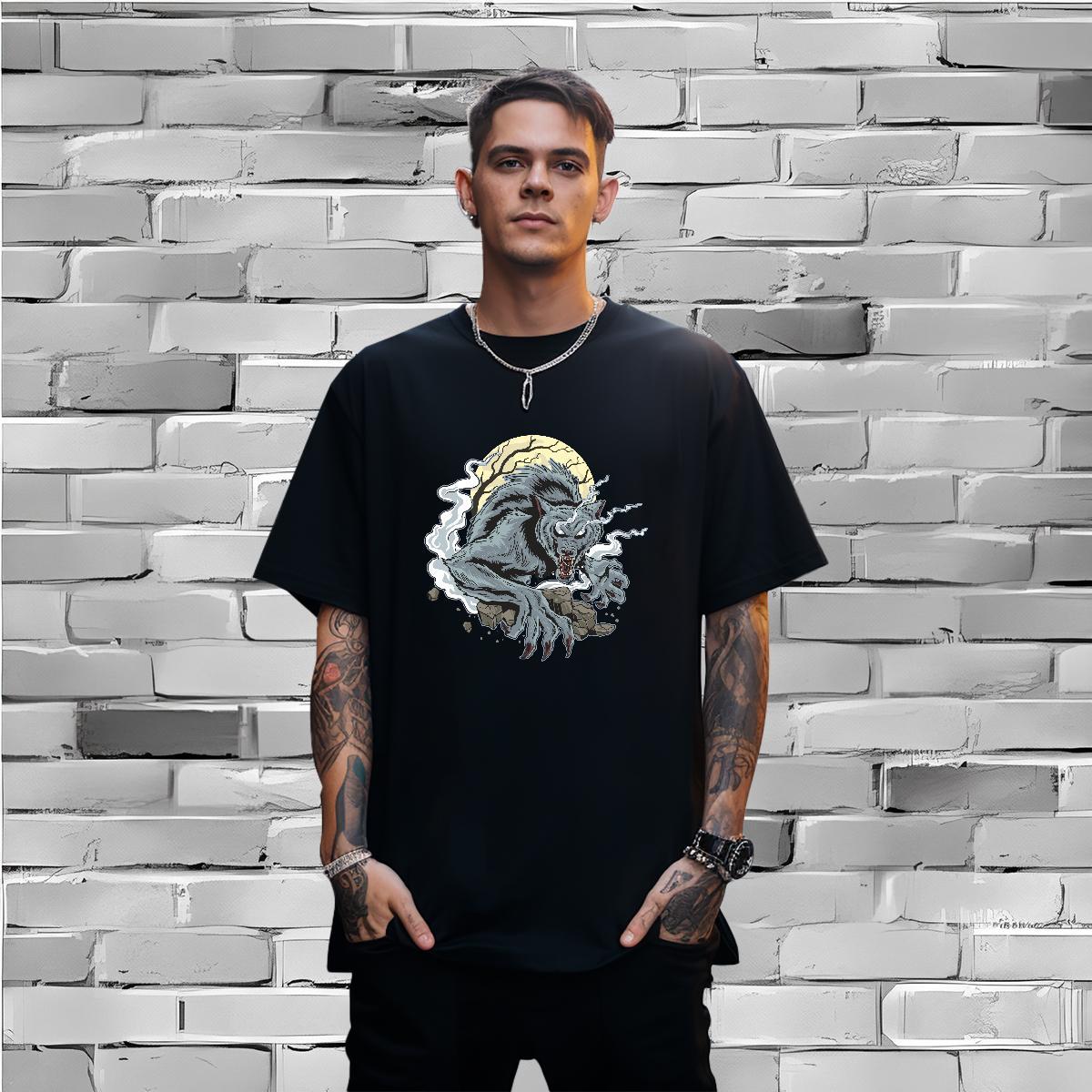 Classic T Shirts Men wolf Breathable Short Sleeve Casual Beach Skull 230g 100% Cotton Tshirt for Man Woman Fashion Designer Clothings