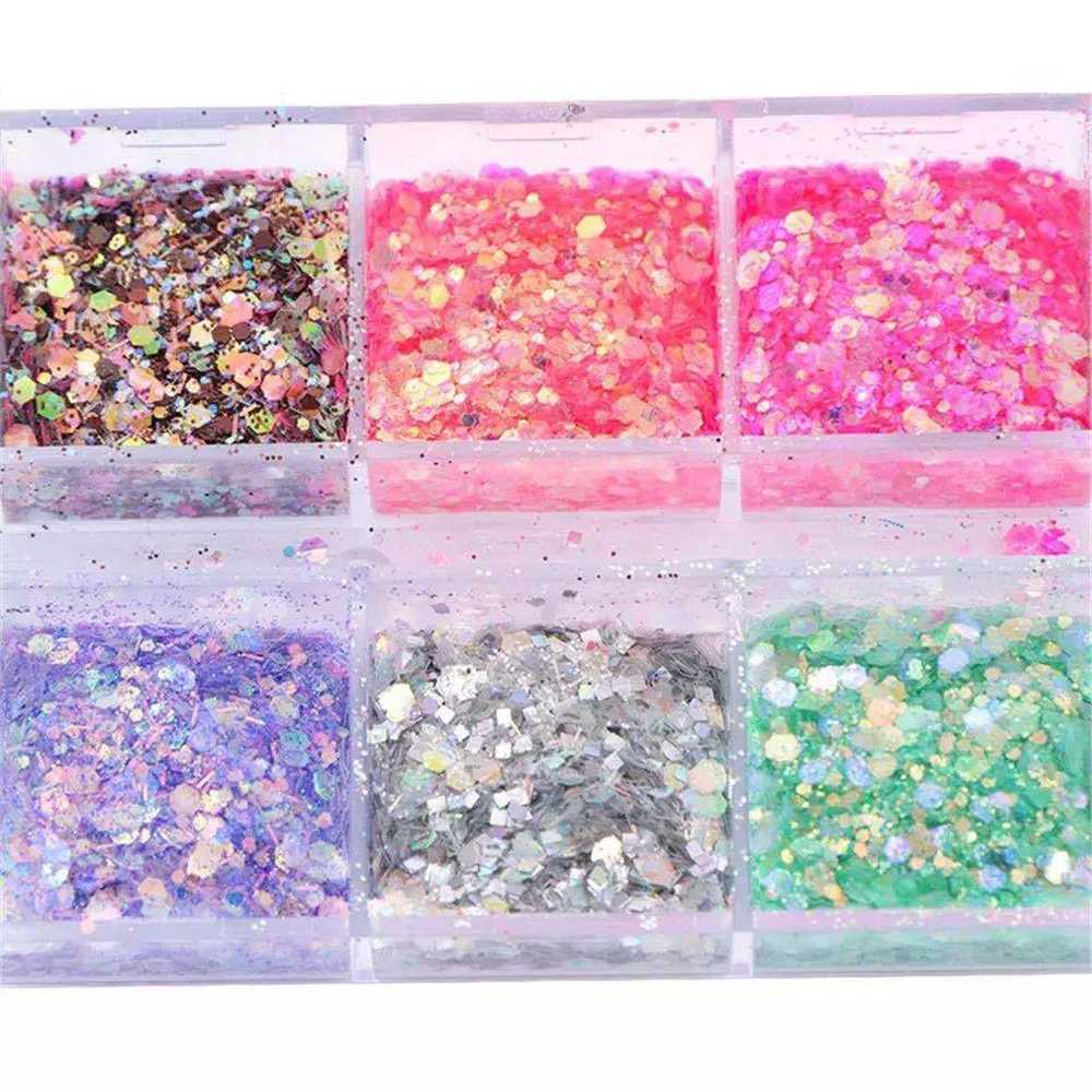Mermad Iridescent Hexagon Nail Art Glitter Christmas Sequins Holographic Spangles Flakes Nail Art Powder Gel Polish DecorationXJ240815