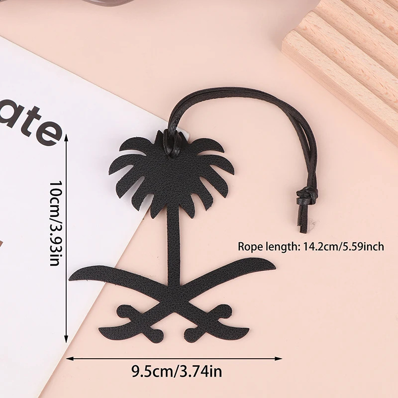 Natural Leather Saudi Arabia Map Date Palm Tree Keychain Womens Backpack Pendant Bag Charm 240820
