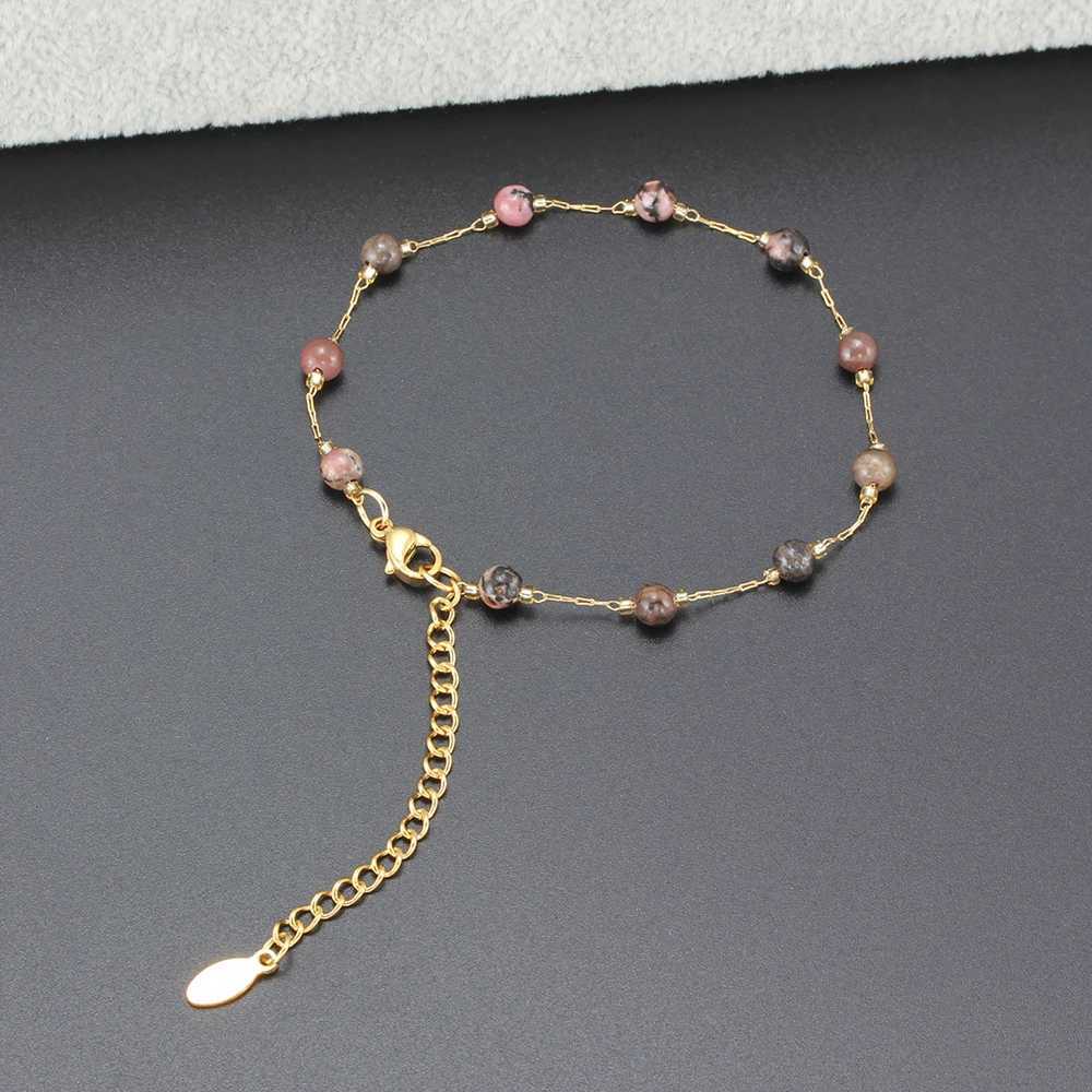 Natural stone crystal bead necklace womens stainless steel womens gold beach foot jewelry W240815