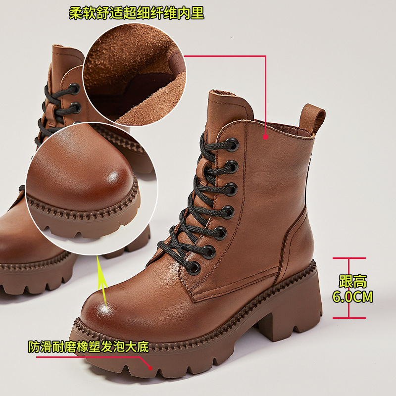 Ddmysports Foam Genuine Leather Short Autumn Winter New Women S Thick Soled Height Increasing Martin For In And Thin Boots OUTDOOR