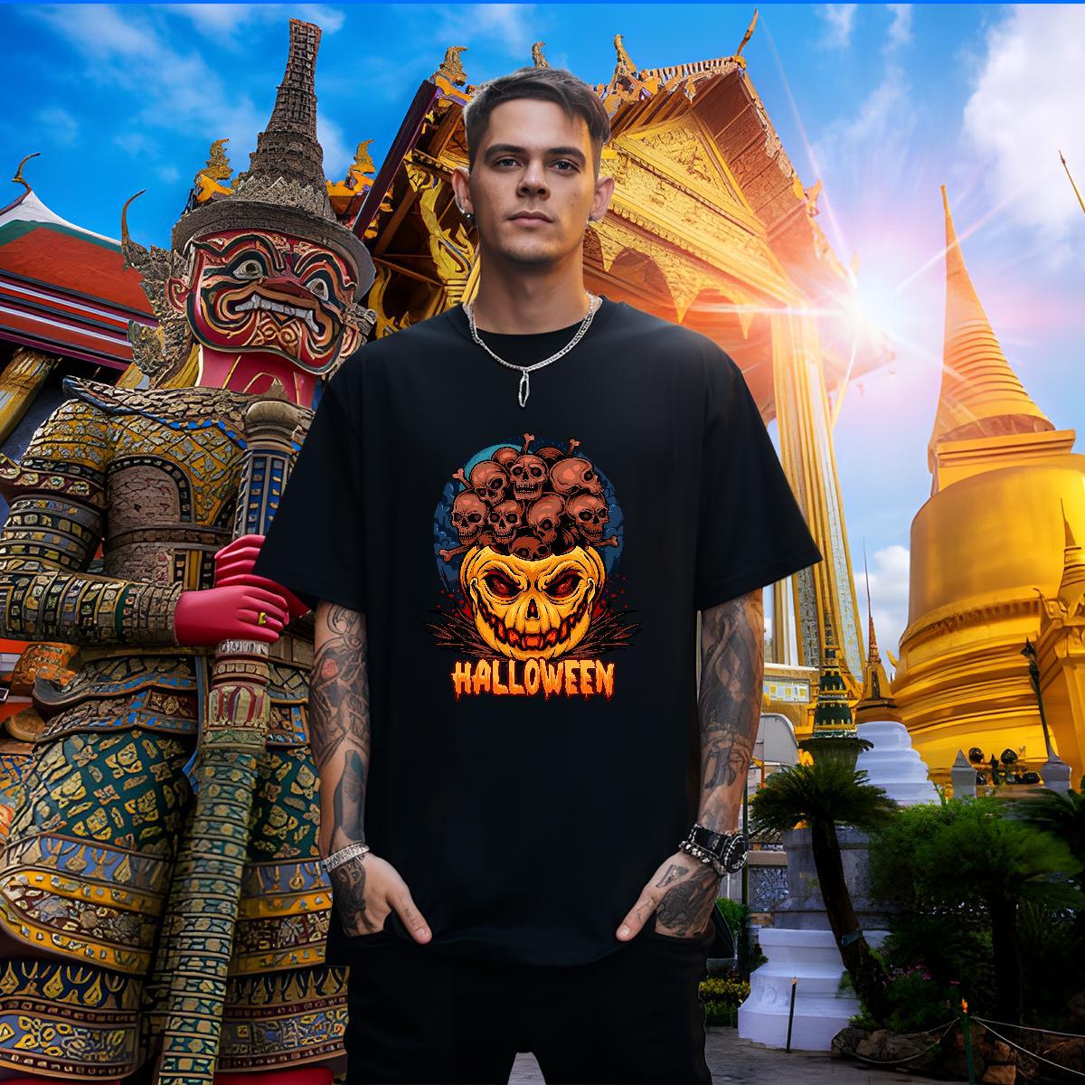 Soft Mens T Shirts pumpkin O-Neck Short Sleeve Street wear Hip Hop DIY Logo Oversized 230g Cotton Tshirts Customized Wear