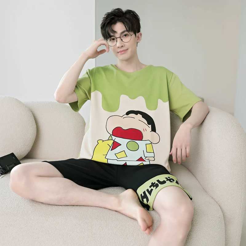 2024 Summer Mens Sleepwear Soft Cotton Home Set Mens Sleepwear Set Pullover Cartoon Boys Mini Casual SleepwearW240719