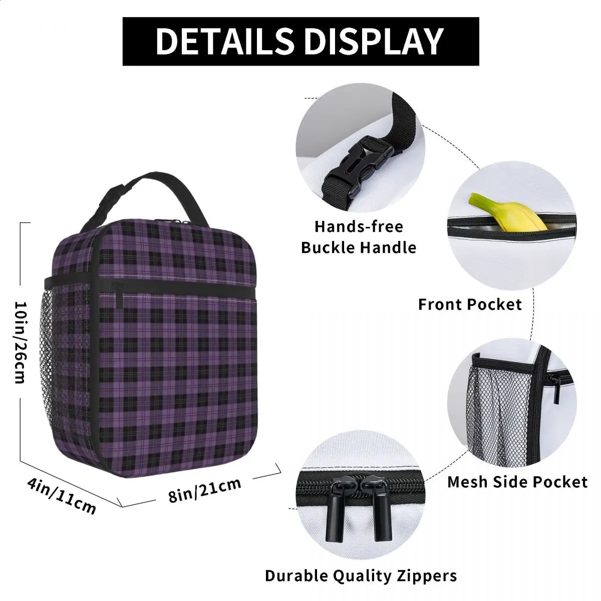 MINISO Kawaii Kuromi Lunch Bag Work Lunch Box Fashion Print Thermal Lunch Bags Waterproof Cooler Bag 240819