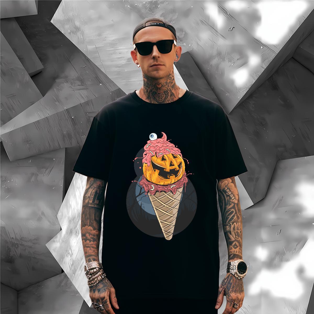 TOP Quality T Shirt For Man ice-cream Breathable Short Sleeve Street wear Hip Hop Black White 230g Pure Cotton Tshirt for Man Woman 2024 New Top Tees
