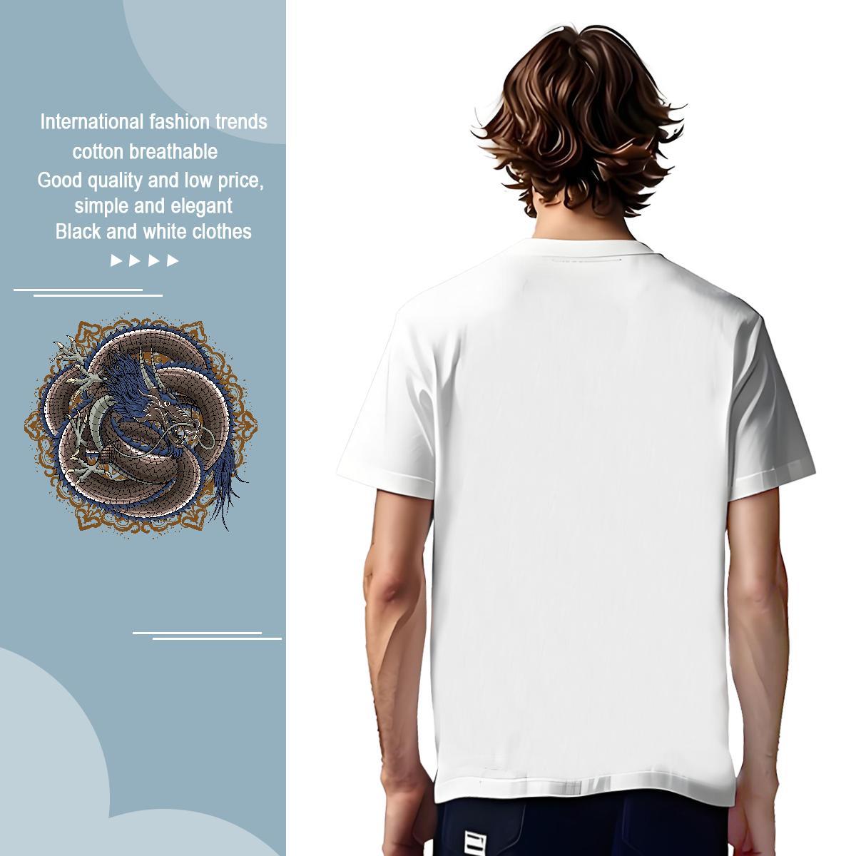 T Shirts Men 230g Cotton dragon Daily Outfit Breathable Crew Neck Oversized 3XL 4XL Men Tshirts 2024 Summer Cool Tees