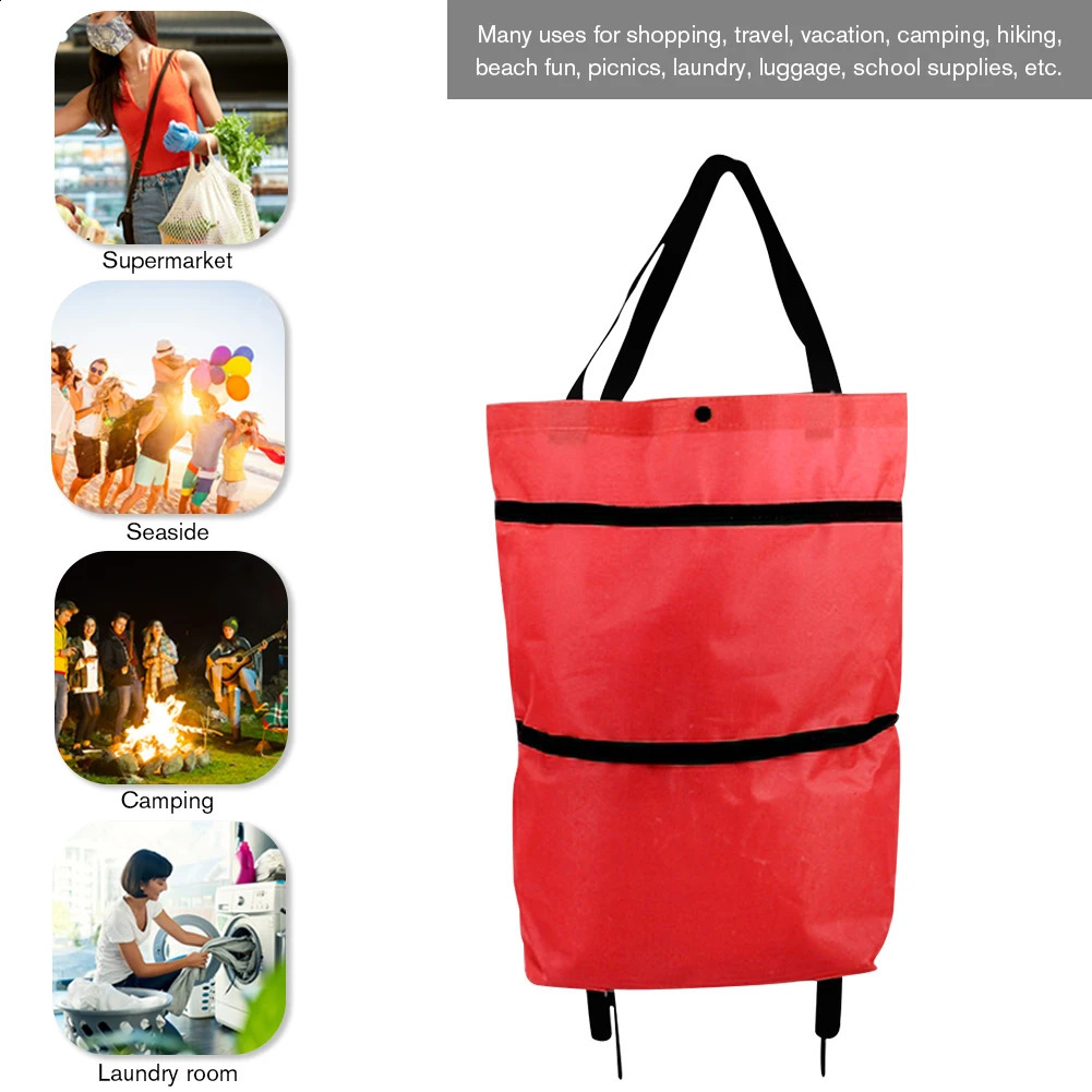 Shopping Cart with Wheel Portable Supermarket Tug Bag Oxford Easy Installation Folding Waterproof HighCapacity for Camping Trip 240819