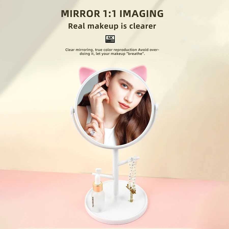 High Definition Single-Sided Makeup Mirror 360-Degree Rotating 1 1 Restore Cute Cat Ears Comb Makeup Mirror Y240819