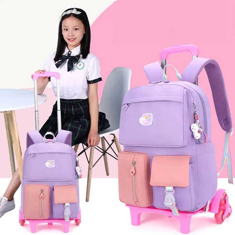Ziranyu School Trolley Bags Rolling Backpack for Girls School Wheeled Bags Wheels Rolling Luggage Backpack bag Waterproof Girls Y240820