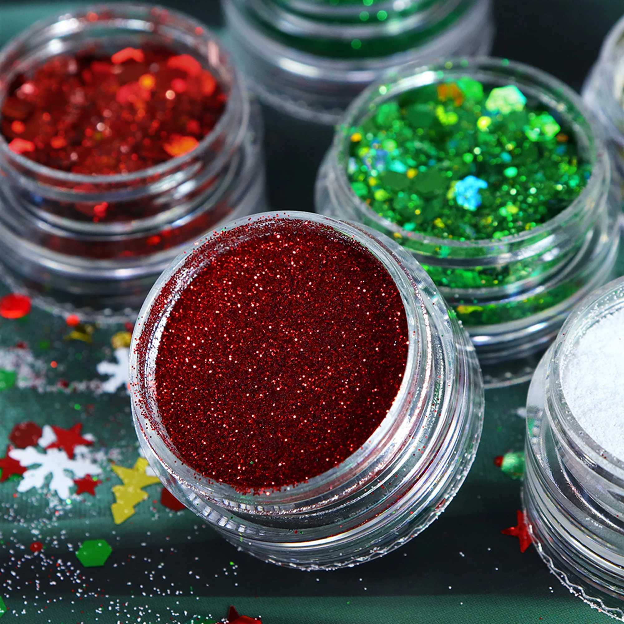 6pcs/set Christmas White Sequins Nail Art Glitter Powder Mermaid Dust Small Flakes Decorations For DIY Nails GlittersXJ240815