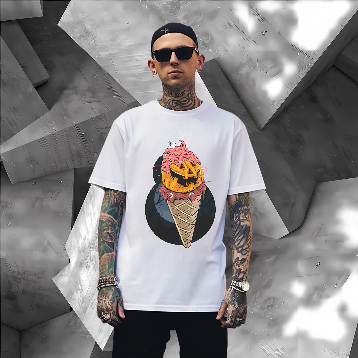 TOP Quality T Shirt For Man ice-cream Breathable Short Sleeve Street wear Hip Hop Black White 230g Pure Cotton Tshirt for Man Woman 2024 New Top Tees