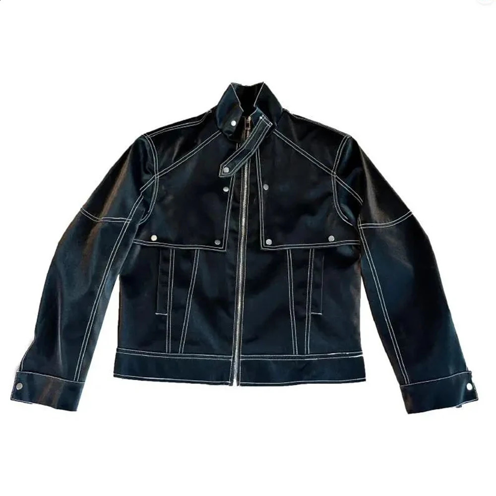 Men Y2k Matte Biker Leather Jacket Genderless Autumn Winter Nightclub Trendy Street Stand Collar Topstitch Leather Jacket Unisex 240809