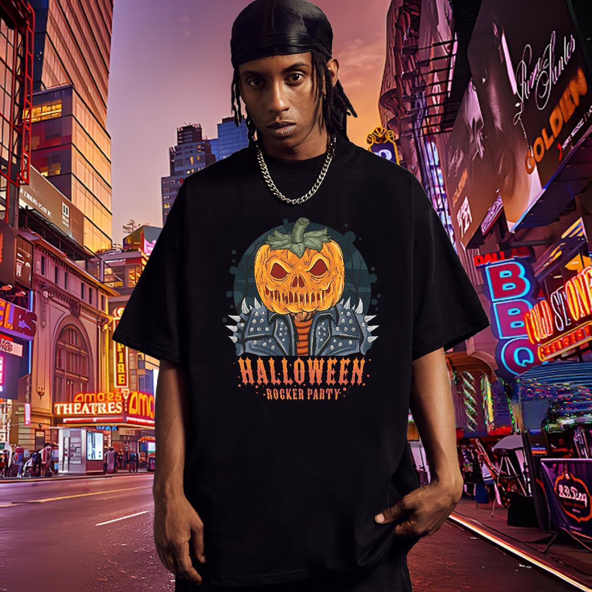 Popular T Shirts Men pumpkin Crew Neck Anime Printing Street DIY Anime 100% Cotton 230g Tshirt for Man Woman Designer Fashion Tops Tees