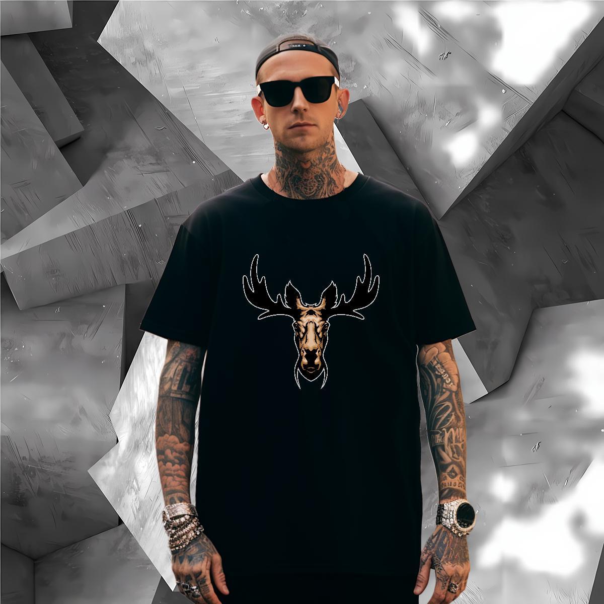 Loose Fit deer T Shirt For Man Spring Summer Mens Tshirts 230g 100% Cotton 2024 Pure Cotton Custom Printed Tee Shirt