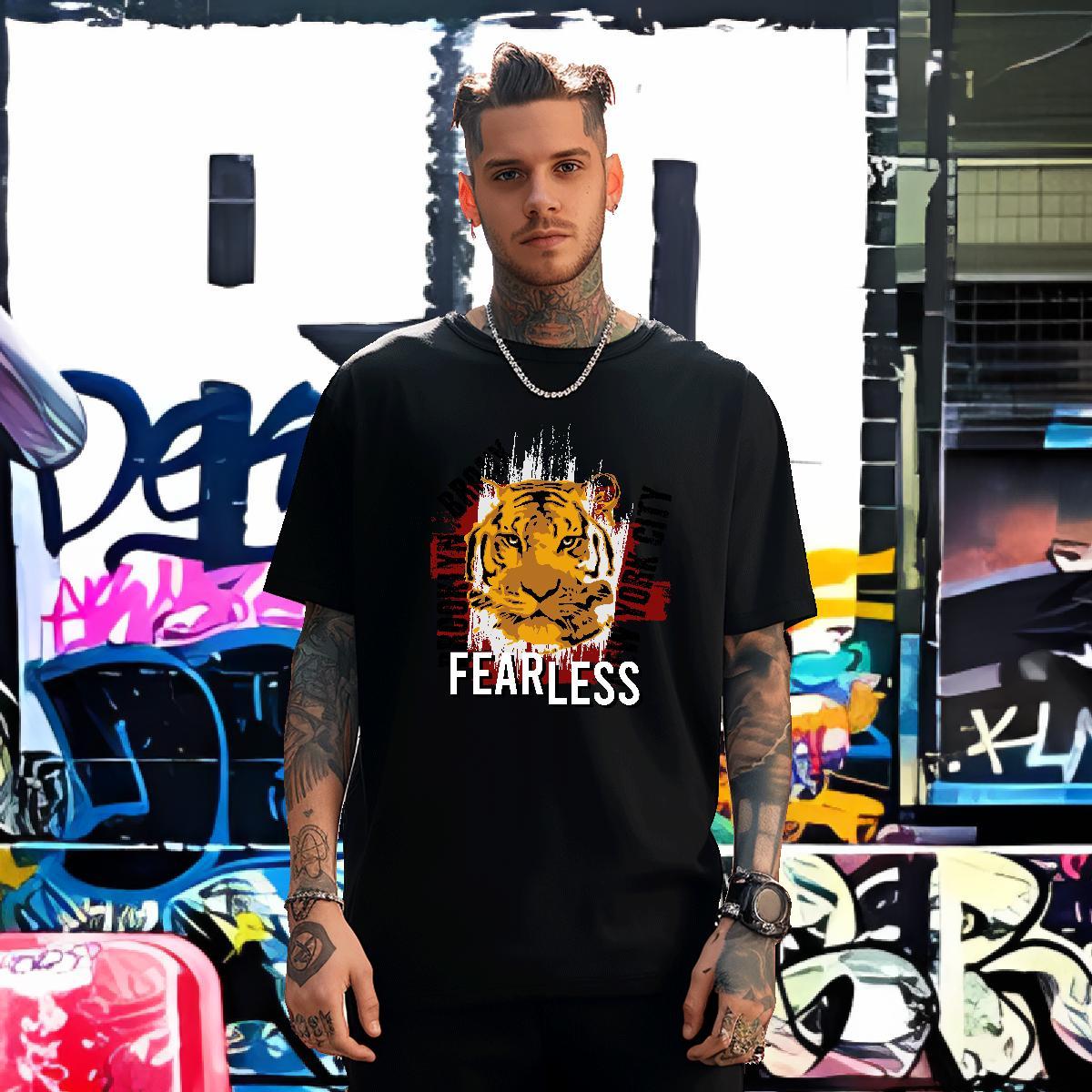 Classic Men T Shirts tiger Breathable Short Sleeve Casual Beach DIY Anime 230g 100% Cotton Couples T Shirts Factory Direct Tees Shirts