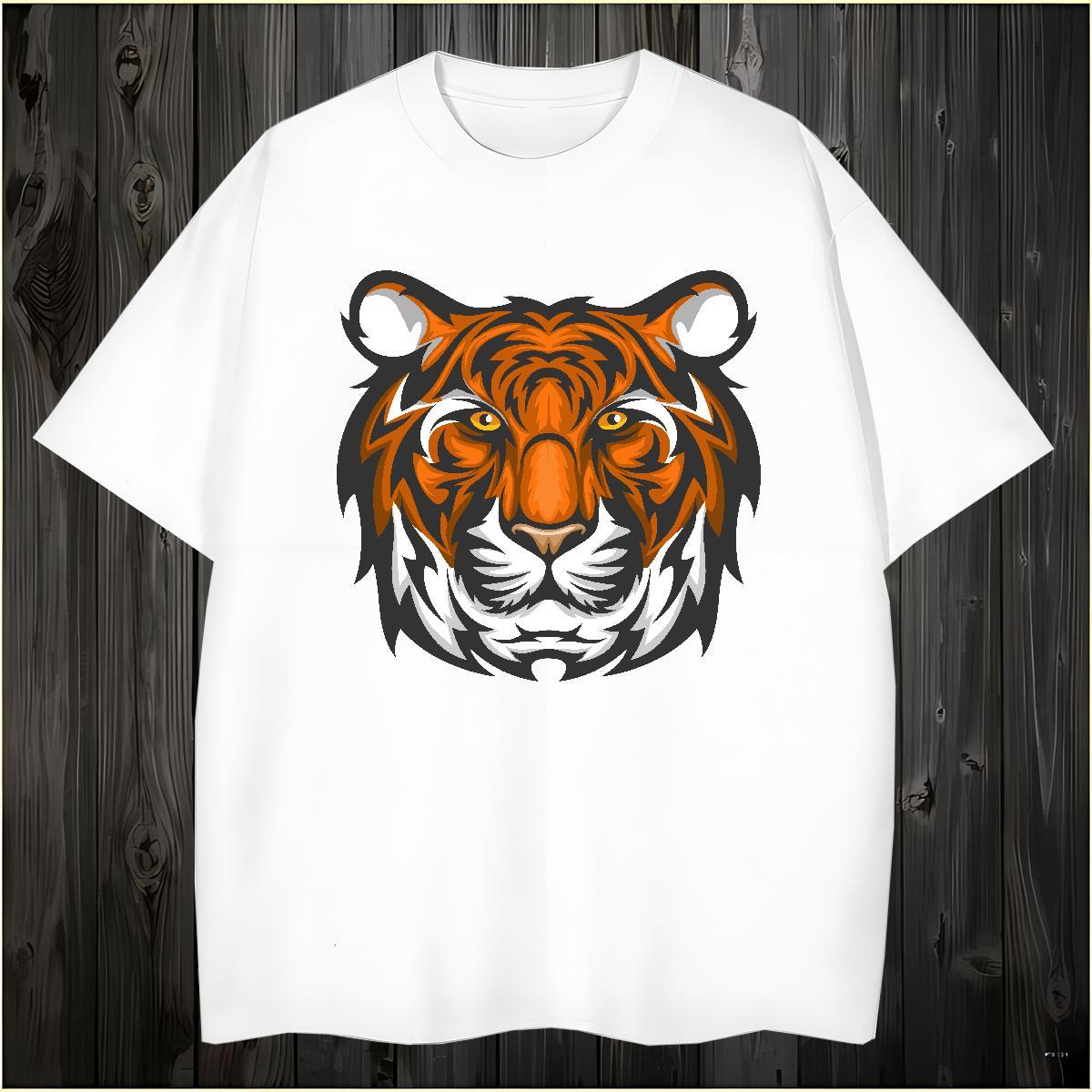 Loose Man T Shirts tiger Breathable Crew Neck Hip Hop Custom Anime 230g 100% Cotton Men Tees DIY Customized Tees Shirts
