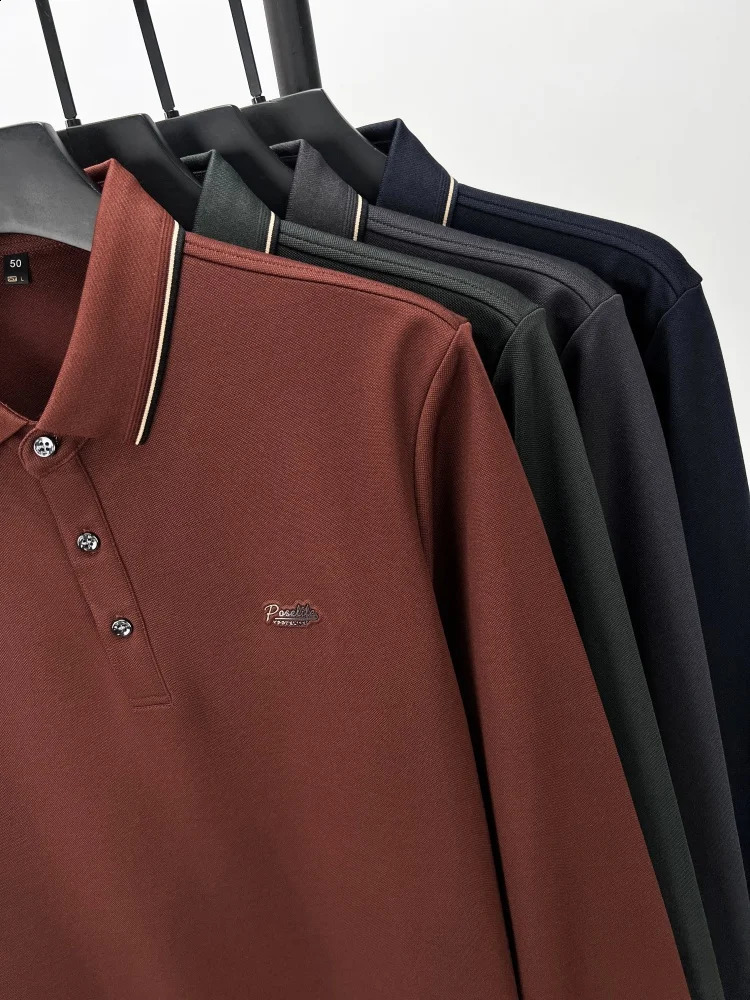 High end Men Ice Silk Without Trace POLO shirt Autumn Fashion Letter Print Long Sleeve T-shirt Business Leisure Men Wear 240820