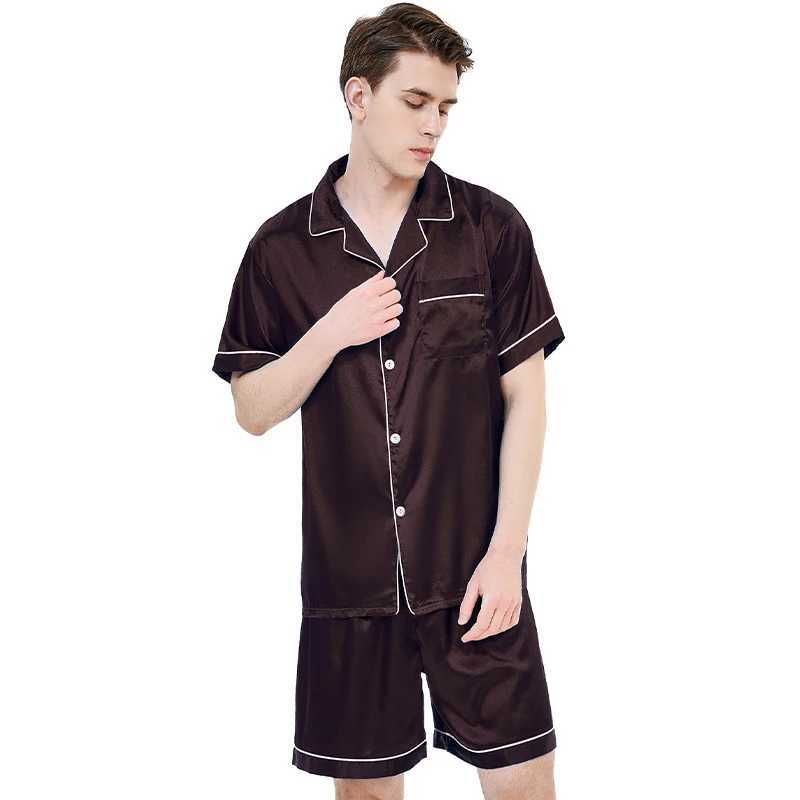 Ice silk pajamas mens short sleeved pajamas summer solid color pajamasW240719