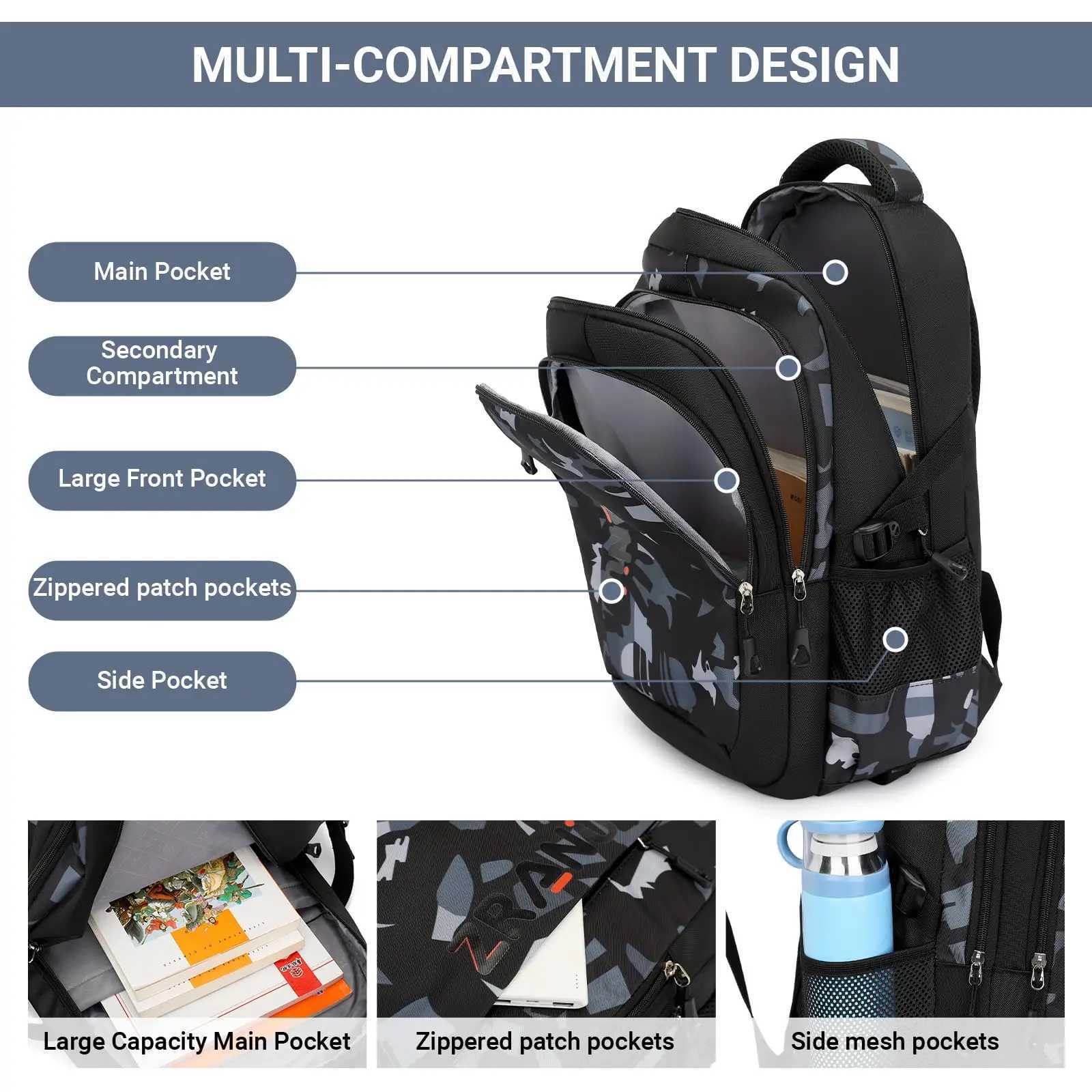 School Backpack Trolley for Boys Men Backpack with Wheels School Bag Boys Teenagers Waterproof Casual Daypack 16 Inch Y240820