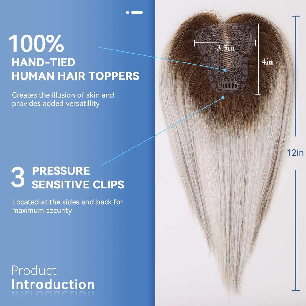 100% Remy Human Toppers Silk Base Clip Pieces Brown Ombre Grey Ash White Hairs Topper In Extension For Women Hair Loss