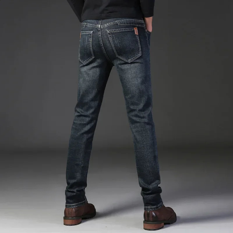 jeans mens winter season regular straight leg pants elastic slim fit casual 240819