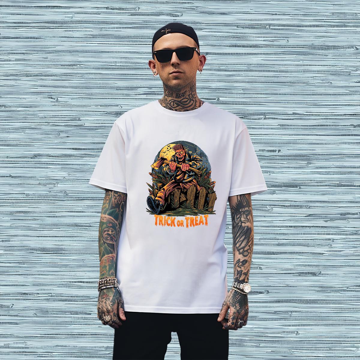 Classic T Shirts Men halloween Breathable Short Sleeve Casual Daily Wear Custom Printed 230g Pure Cotton Men Clothes T-Shirt Factory Direct Polos