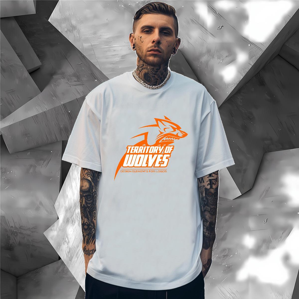 Soft T-Shirts wolf Breathable Crew Neck Street Anime Print 230g 100% Cotton Men Clothes T-Shirt 2024 New Tops