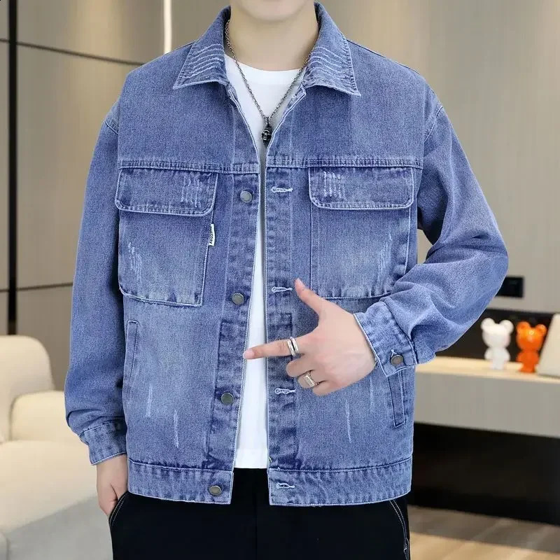 Mens Jean Coats washed wide shoulder mens denim jacket autumn blue ner highquality plus size retro 240809