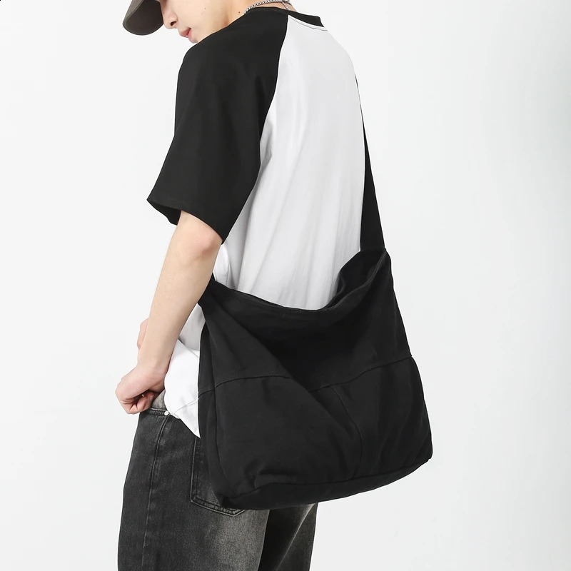 Simple solid color college shoulder bag womens student canvas cross body bag mens cool backpack womens travel messenger bag 240819