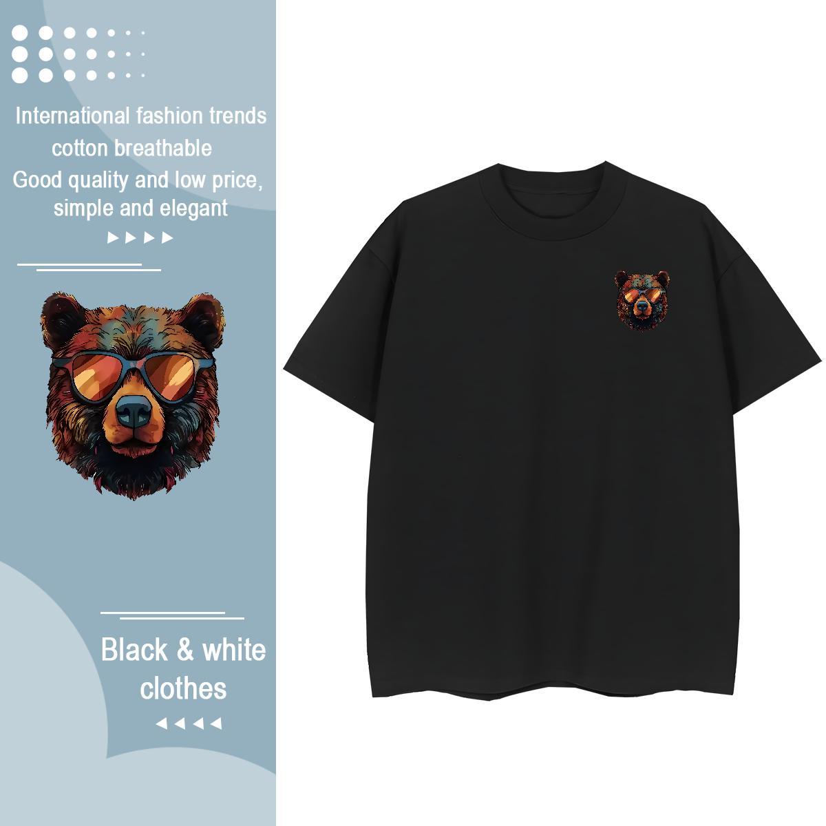 Custom Tshirt for Man Woman bear Hip Hop Street 100% Cotton 230g Tops Short Sleeve O-Neck Designer T-Shirts for Men Anime Print