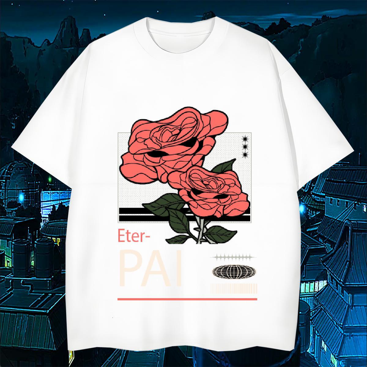 Free Shipping flower 230g 100% Cotton Men Tops Tees Street O-Neck Short Sleeve T-Shirts Factory Direct DIY Printed Top Tees