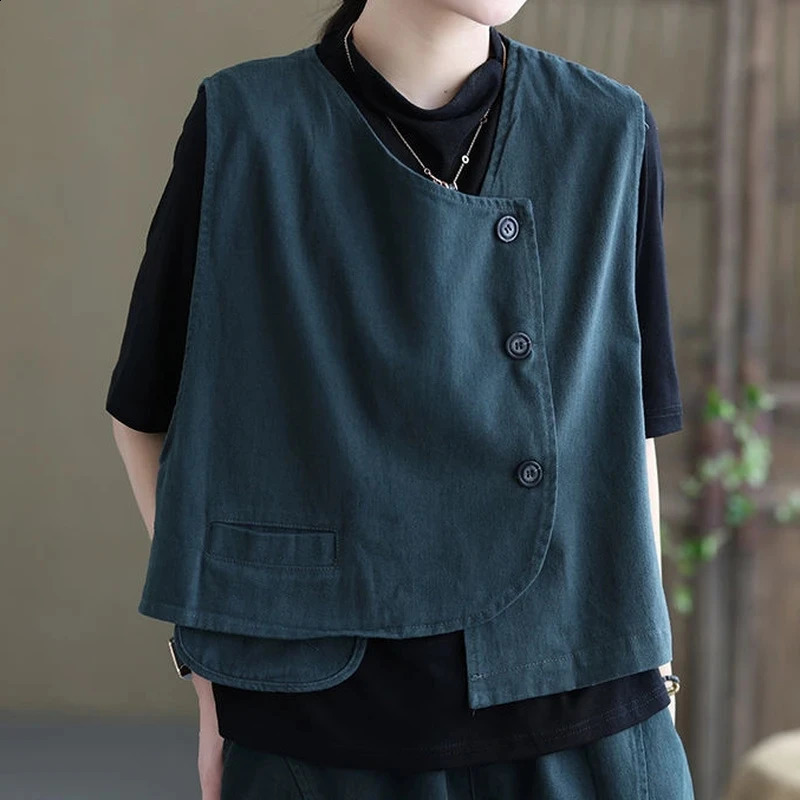 Womens retro pocket fashionable casual single chest streetwear springsummer sleeveless womens vest 240819