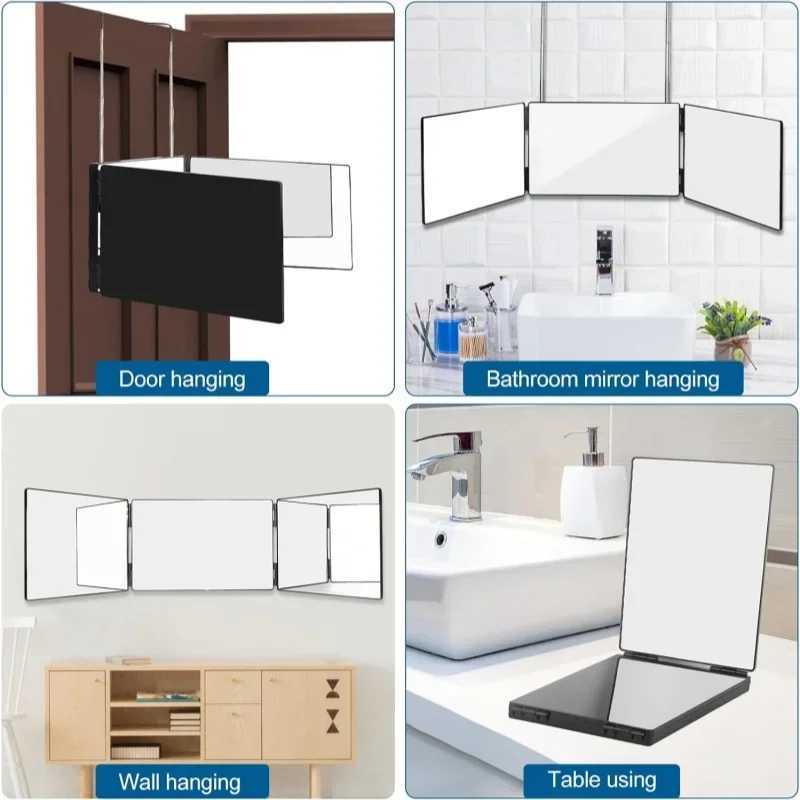 2PCS Triple Mirror Adjustable Hanging Telescopic Vanity Mirror for Shaving Combing Hair and Make-up with Height-adjustable Stand Y240819